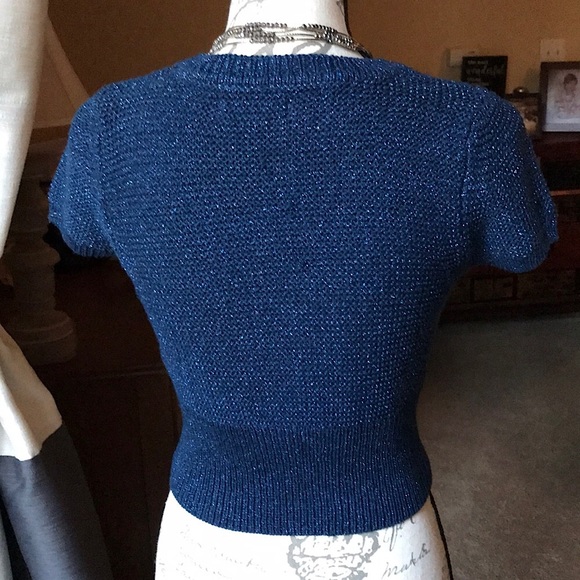 EXPRESS Cropped Short Sleeve Bolero Royal Blue Sweater Top & Necklace Set, M - Picture 5 of 12